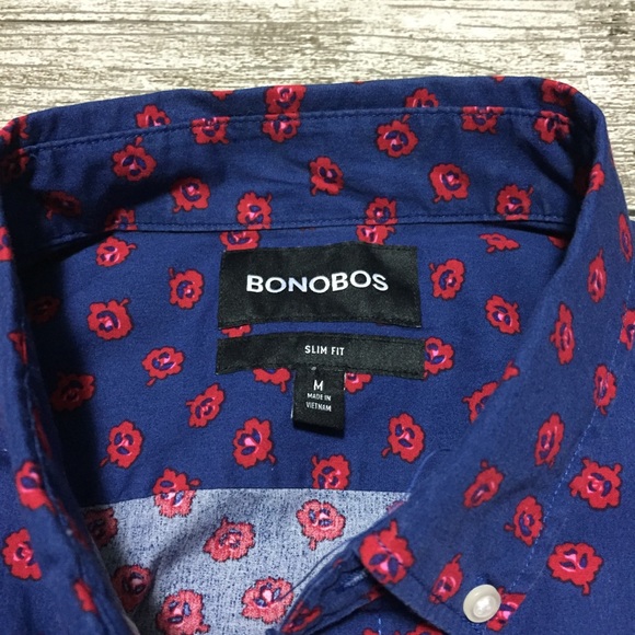 Bonobos slim fit floral button down shirt men’s M blue red 100% cotton - Picture 8 of 9